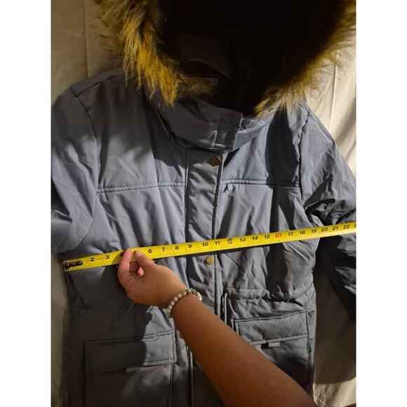 Grace Karin Womens Jacket Winter Coat Fleece Lined Hood Faux Fur Trim Blue XL - Picture 9 of 9